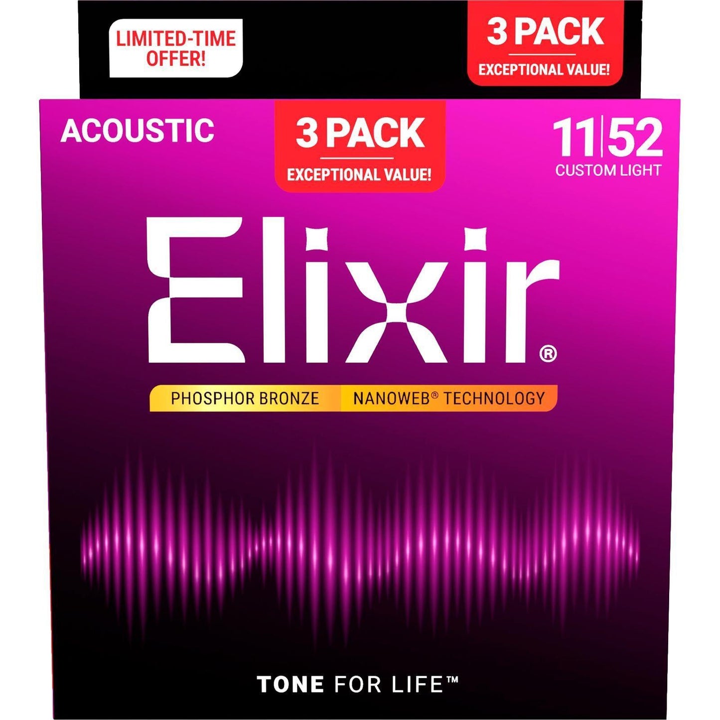Elixir Nanoweb western guitar strings - 3 packs
