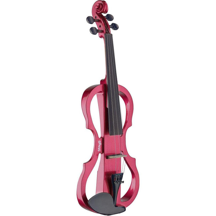 Stagg 4/4 Electric Violin Set With Metallic Red Electric Violin, Soft Case And Headphones