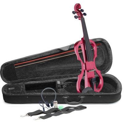 Stagg 4/4 Electric Violin Set With Metallic Red Electric Violin, Soft Case And Headphones