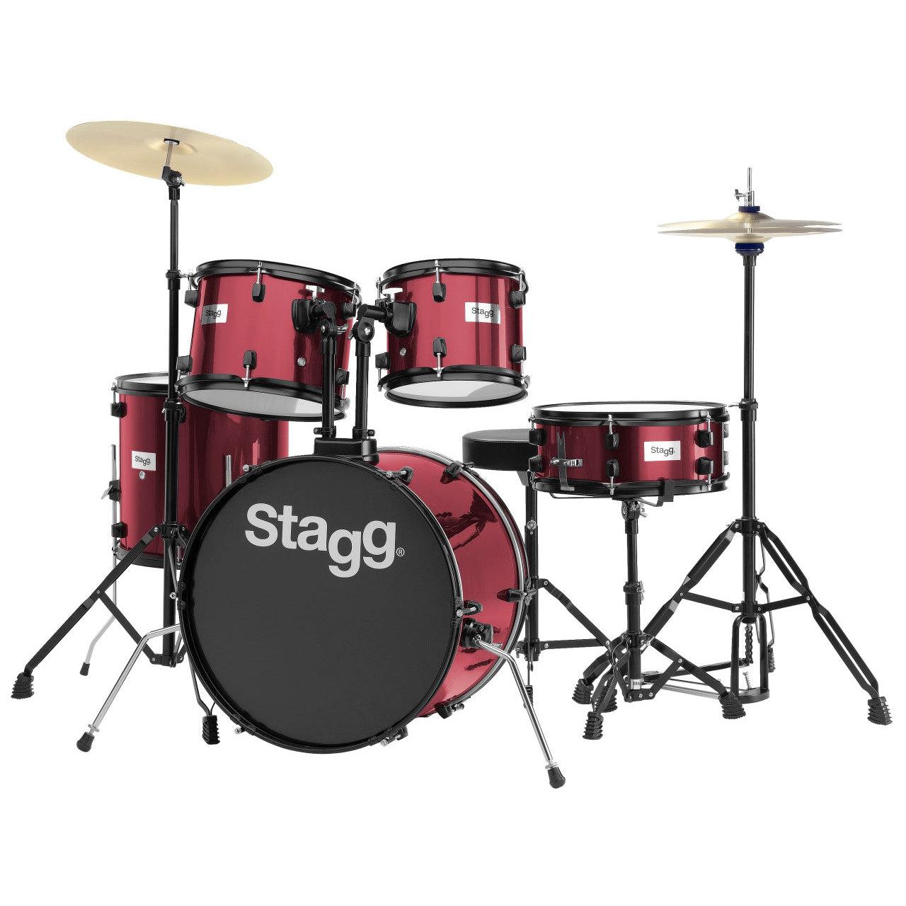 Stagg 5-Piece, 20" trommesæt komplet med hardware og bækkener, vinrød