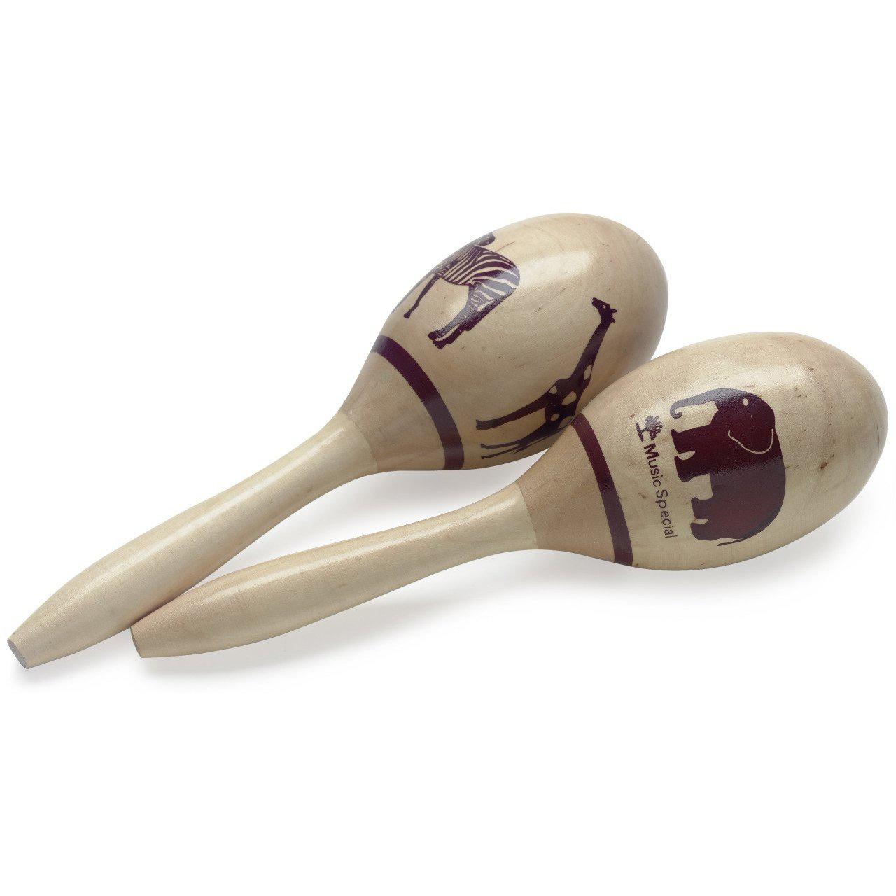 Stagg wooden maracas, African motif, 23 cm