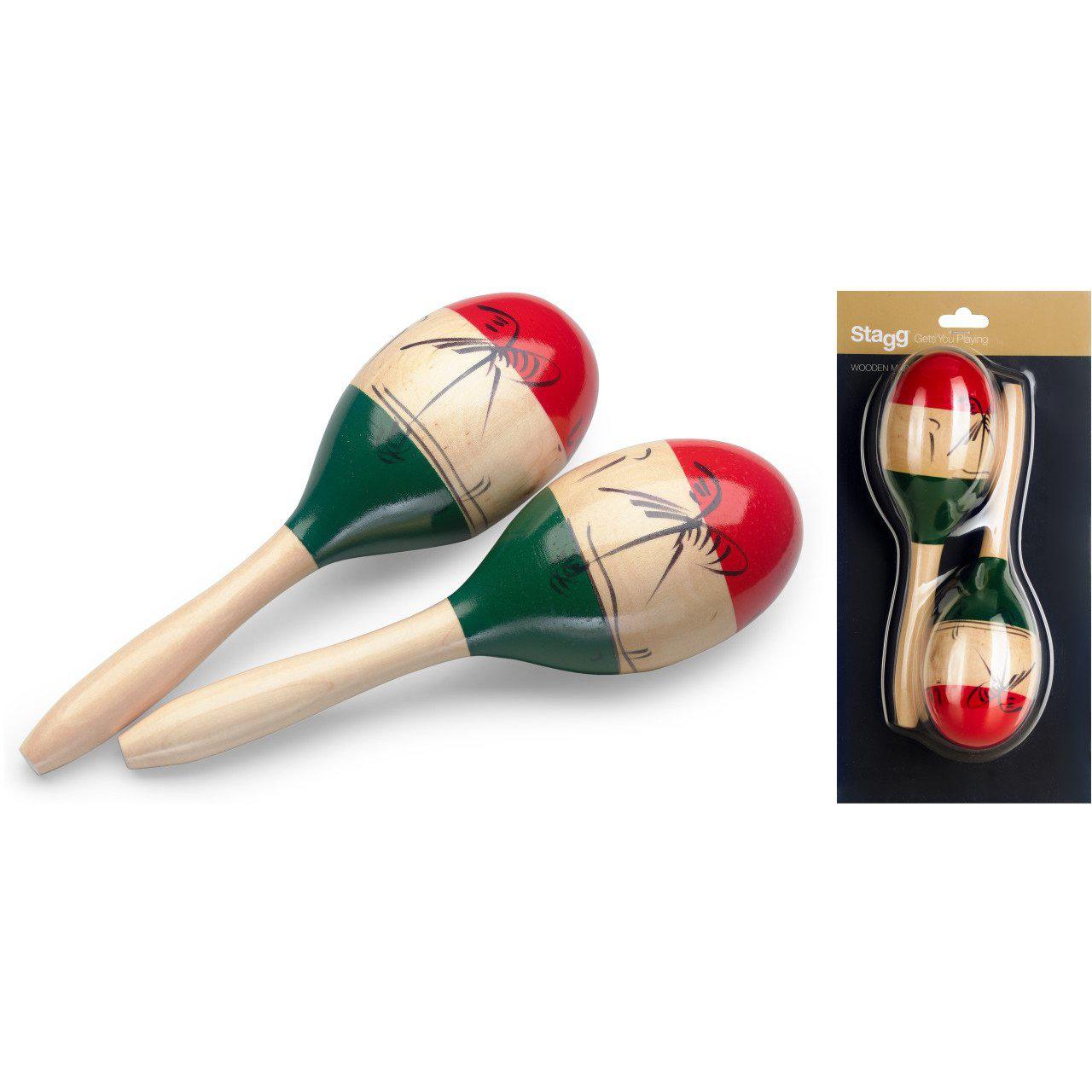 Stagg wooden maracas, Mexican motif, 26 cm