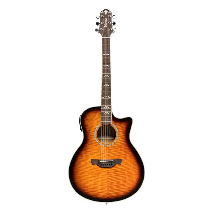 Crafter E/A mini jumbo guitar, Flamed Maple Sunburst