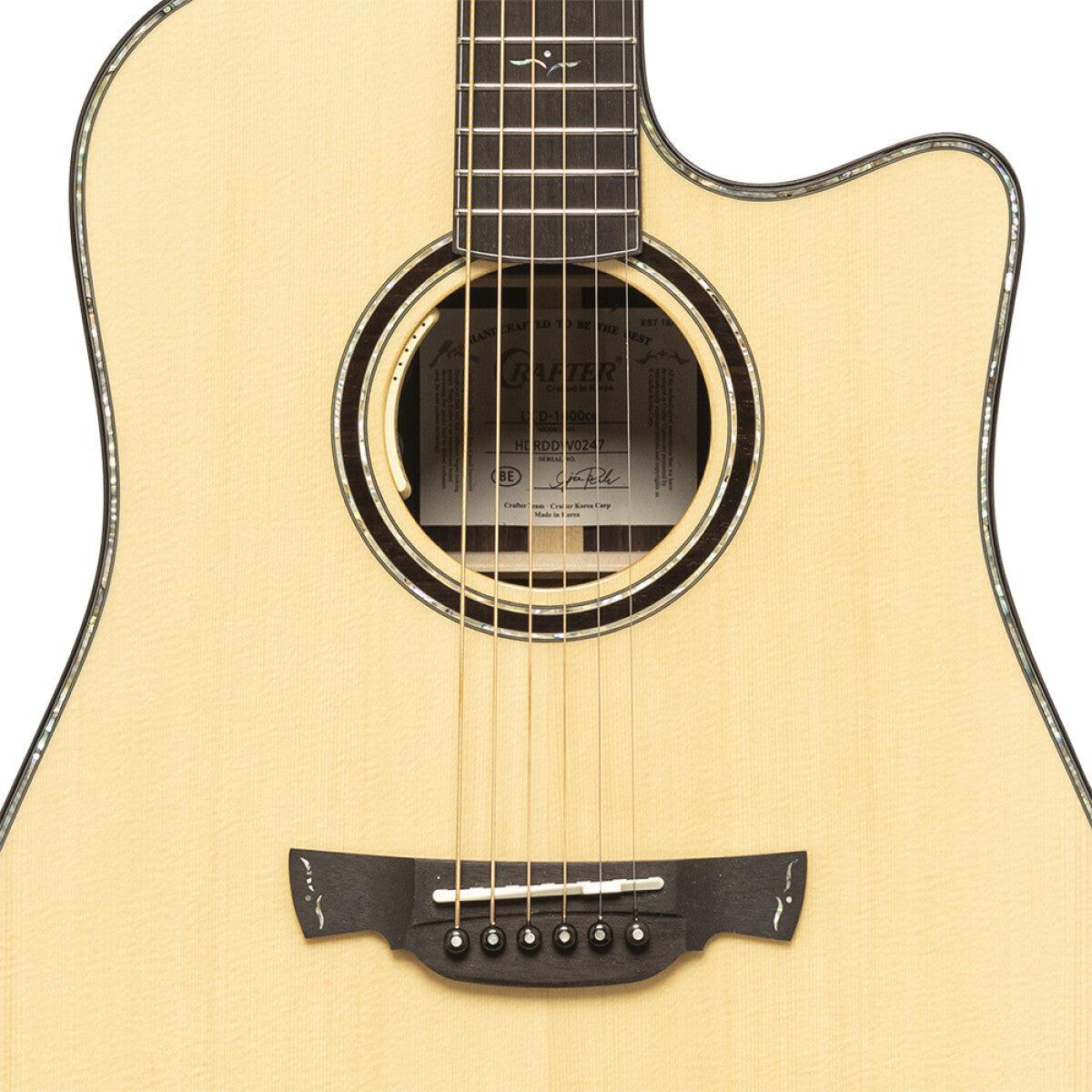 Crafter LX D-1000CE Cutaway Dreadnought Akustisk-elektrisk Guitar med Massiv Gran Dæk