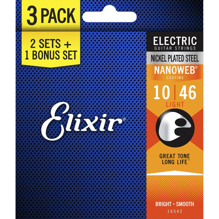 Elixir Nanoweb el-guitar strenge - 3 packs