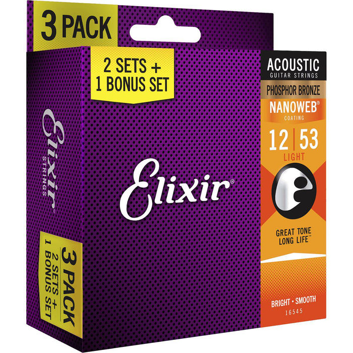 Elixir Nanoweb western-guitar strenge - 3 packs