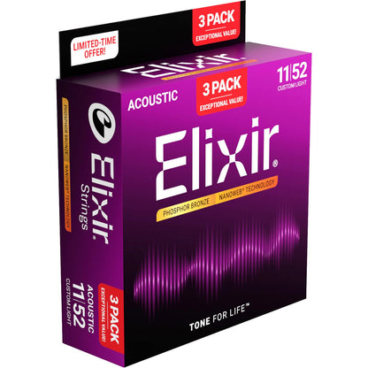 Elixir Nanoweb western guitar strings - 3 packs