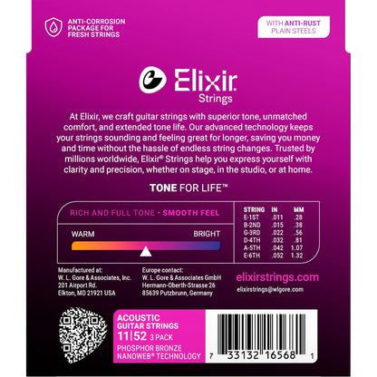 Elixir Nanoweb western guitar strings - 3 packs