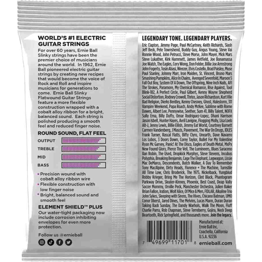 Ernie Ball 2590 Flatwound Power Slinky Electric Guitar .011 - .048