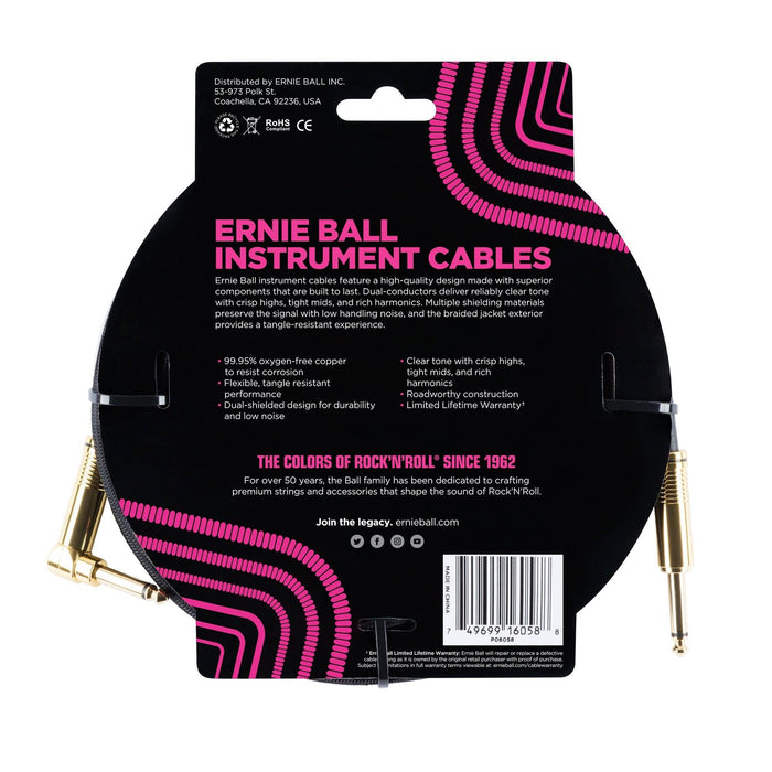 Ernie Ball 6058 Instrument kabel i stof 7,5 m - sort
