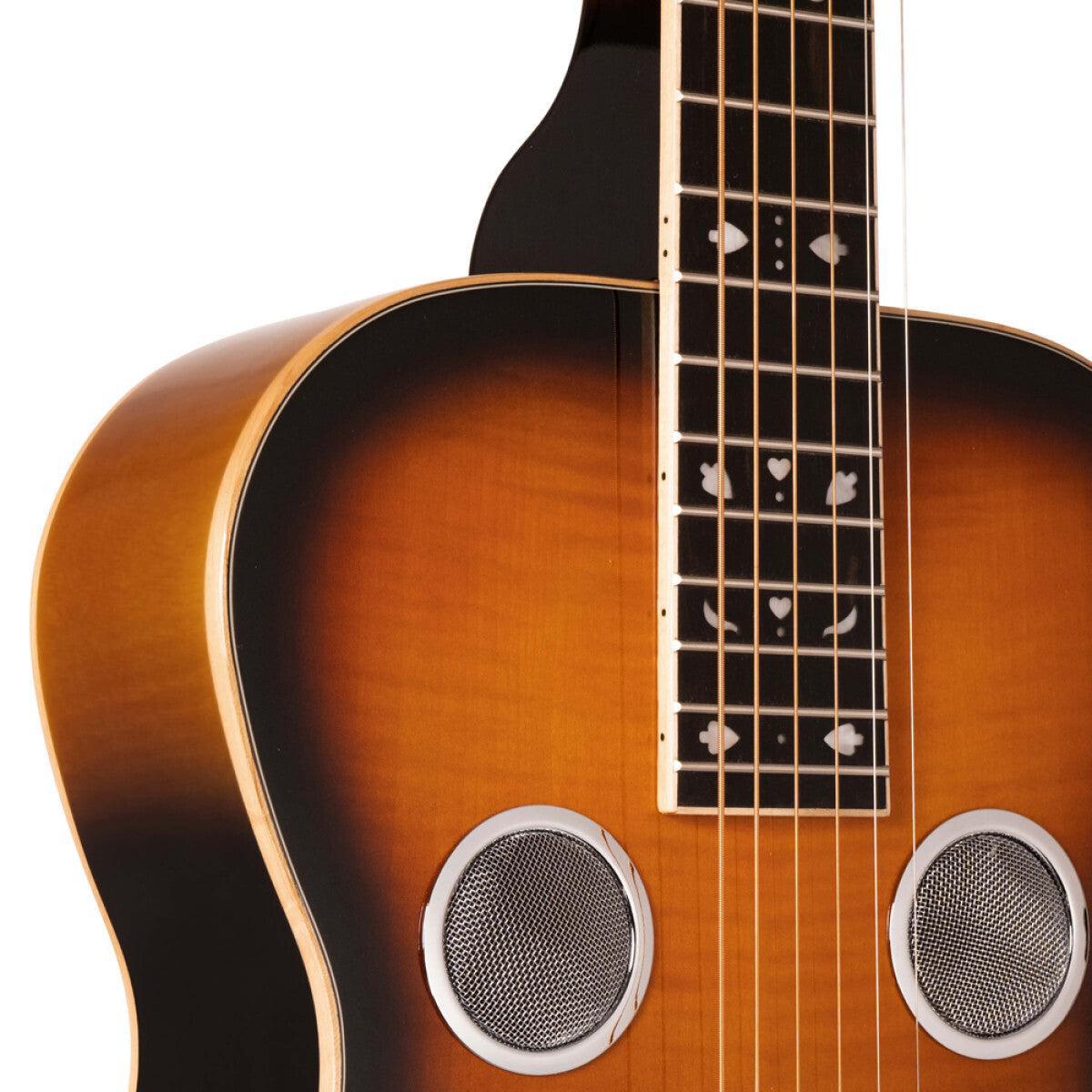 Gold Tone PBS-D Paul Beard Signature-Series Deluxe resonator guitar med kvadratisk hals og massivt flammeløn