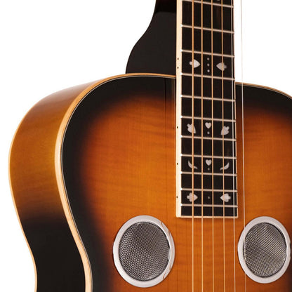 Gold Tone PBS-D Paul Beard Signature-Series Deluxe resonator guitar med kvadratisk hals og massivt flammeløn