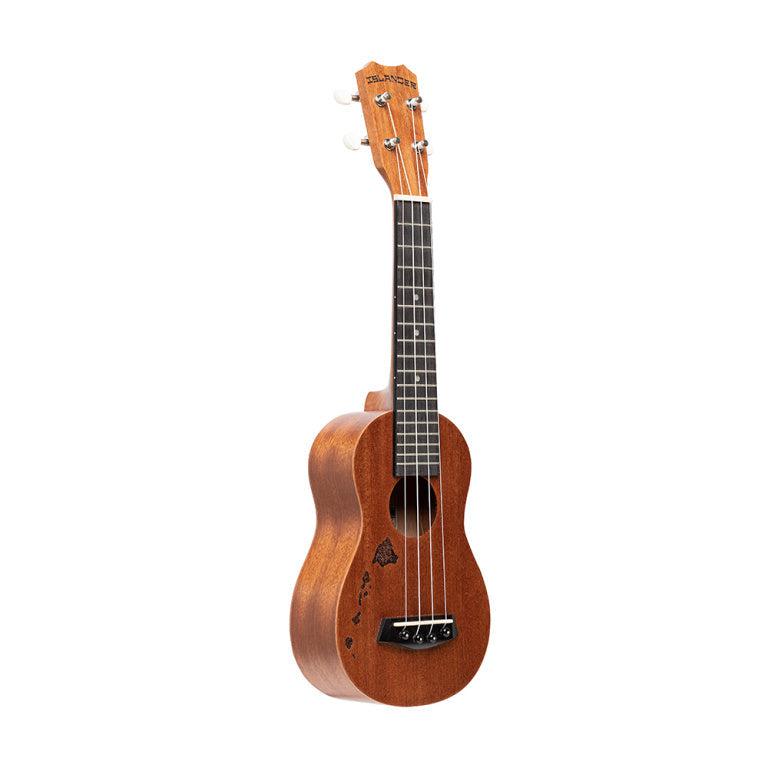 Islander MS-4-ISL Traditional soprano ukulele with mahogany deck and Hawaiian archipelago engraved