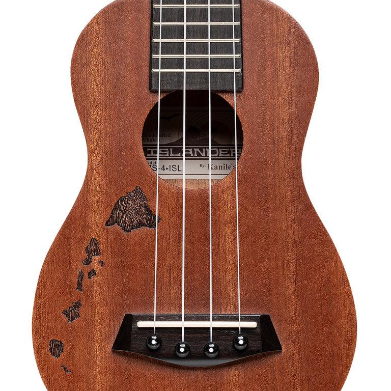 Islander MS-4-ISL Traditional soprano ukulele with mahogany deck and Hawaiian archipelago engraved