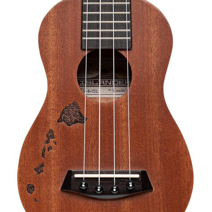 Islander MS-4-ISL Traditional soprano ukulele with mahogany deck and Hawaiian archipelago engraved