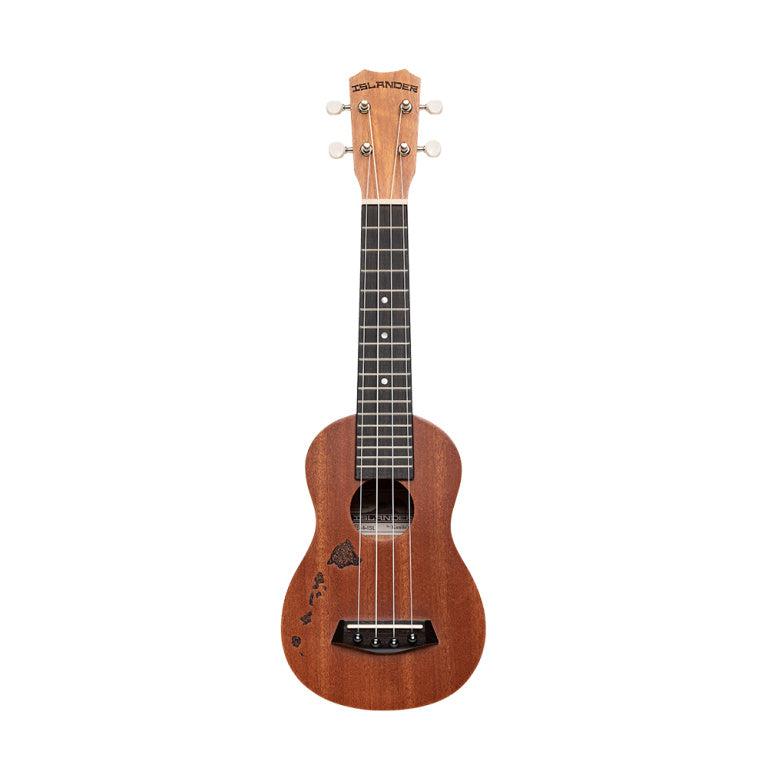 Islander MS-4-ISL Traditional soprano ukulele with mahogany deck and Hawaiian archipelago engraved