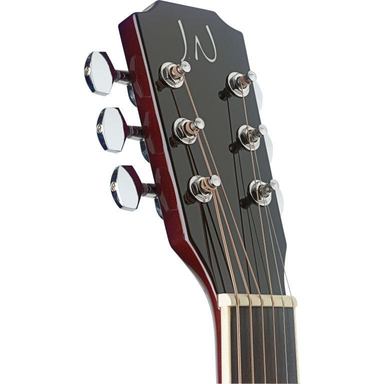 JN Guitars BES-ACE TRB Transparent redburst auditorium guitar w/solid spruce top and B-Band Pick-Up