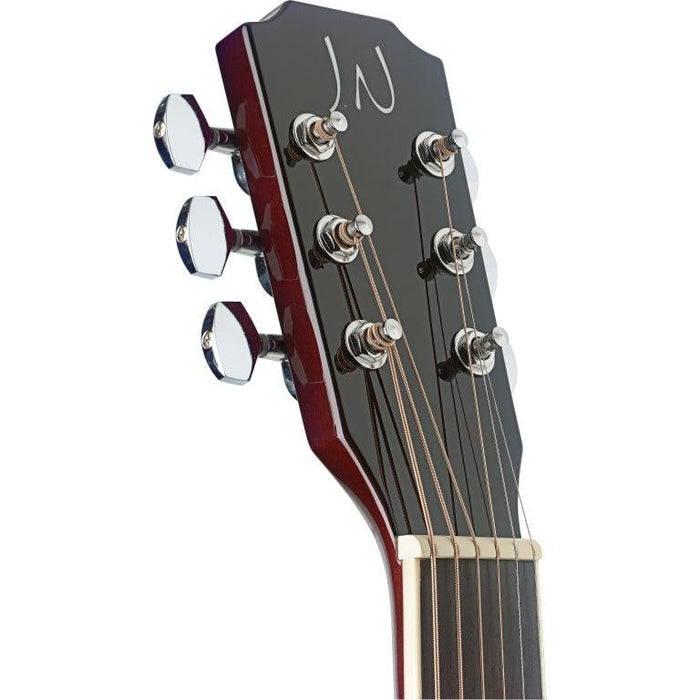 J.N Guitars BES-ACE TRB Transparent redburst auditorium guitar m/massiv gran dæk og B-Band Pick-Up