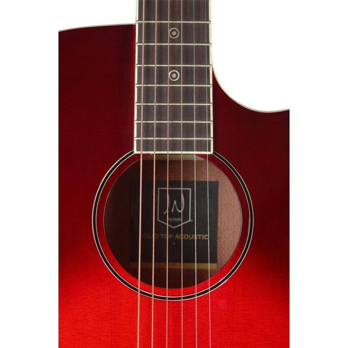 J.N Guitars BES-ACE TRB Transparent redburst auditorium guitar m/massiv gran dæk og B-Band Pick-Up