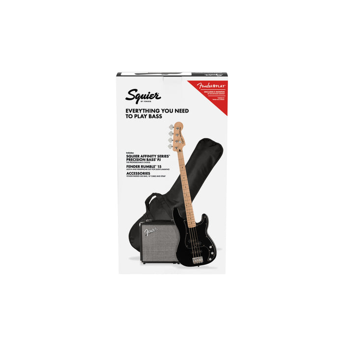Squier Affinity Series™ Precision Bass® PJ Pack, Maple Fingerboard, Black, Gig Bag, Rumble 15 - 230V EU