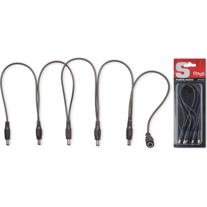 Stagg DC kabel til 5 effekt pedaler, DC/DC (M/F, 5/1), Sort