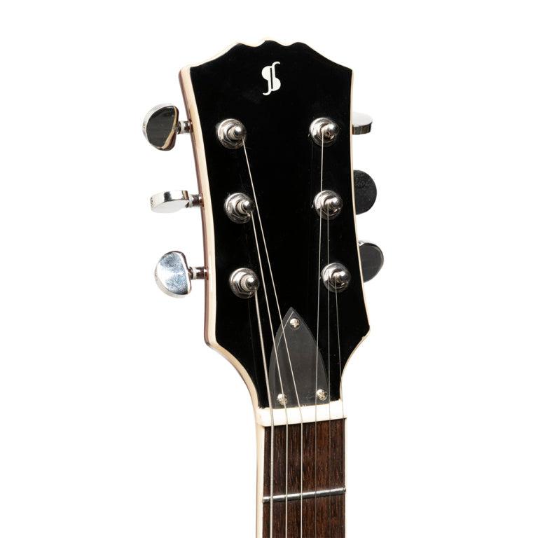 Stagg Deluxe-serien, massiv mahogni med AAA-flammet ahorntop, Dark Cherry Burst