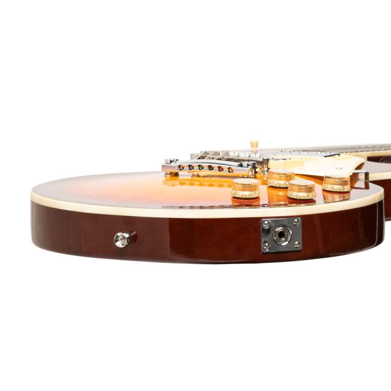 Stagg Deluxe-serien, massiv mahogni med AAA-flammet ahorntop, Dark Cherry Burst