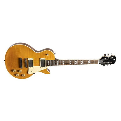 Stagg Deluxe-serien, massiv mahogni med AAA-flammet ahorntop, Honningfarvet