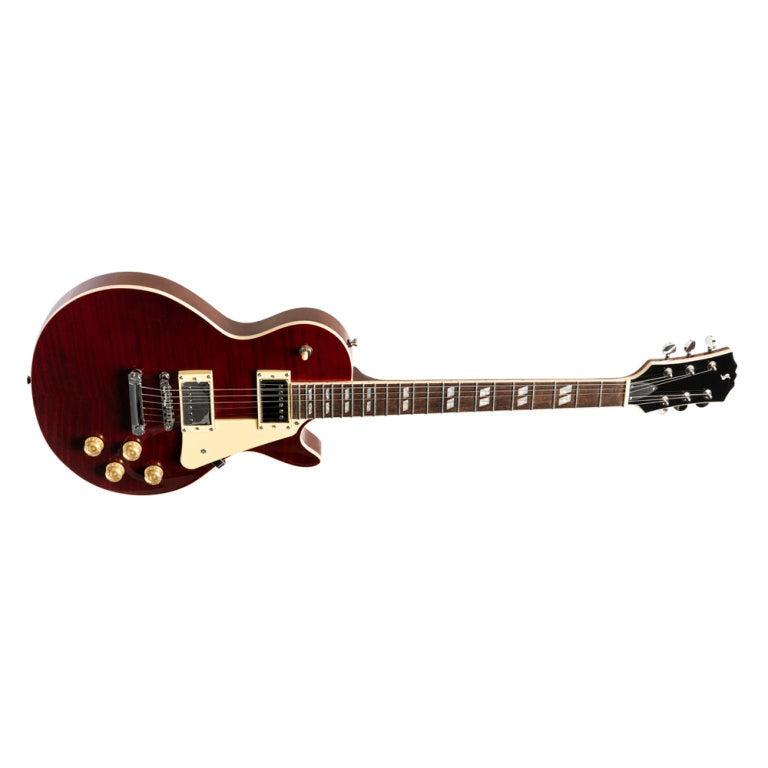 Stagg Deluxe-serien, massiv mahogni med AAA-flammet ahorntop, Vinrød