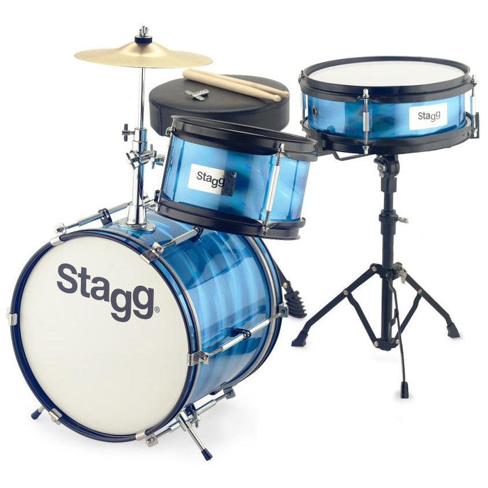 Stagg komplet junior trommesæt med stativer, pedal, bækken og stol, 8"/10"/12", blå