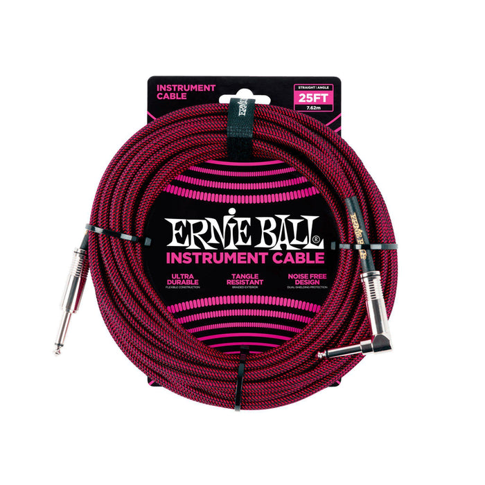 Ernie Ball 6062 Instrument kabel i stof 7,5 m sort/rød - BORG SOUND