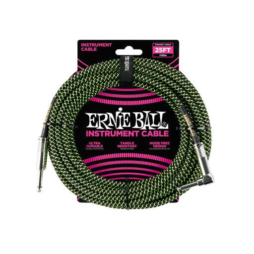Ernie Ball 6066 Instrument kabel i sort/grønt stof 7,5 m - BORG SOUND