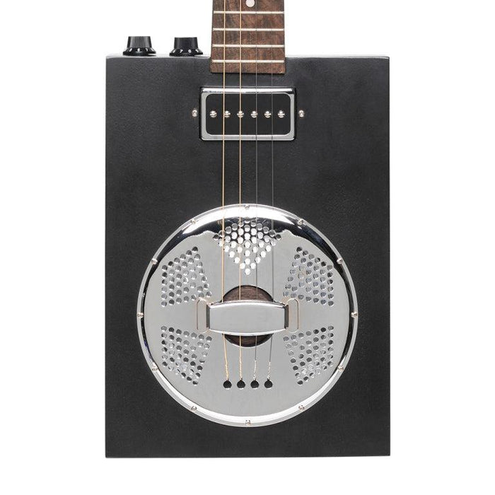 J.N Guitars CASK-PUNCHCOAL Acoustic-electric Cigar Box Guitar med 4 strenge, resonator, sapele dæk