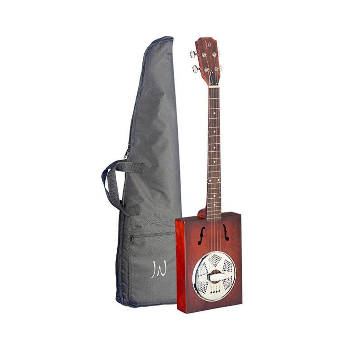 J.N Guitars CASK-PUNCHEON Acoustic Cigar Box Guitar med 4 strenge, resonator, gran dæk