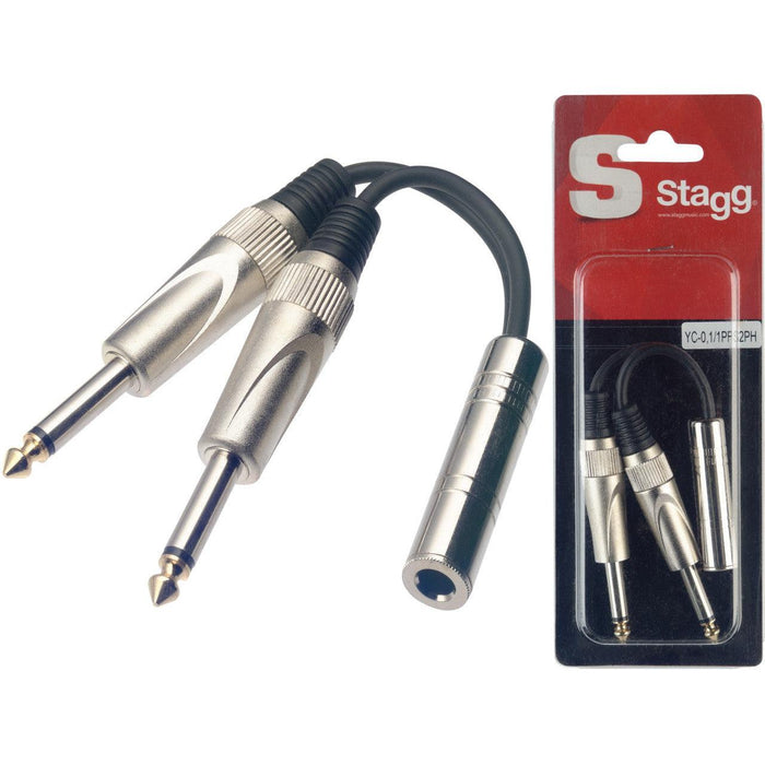 Stagg 1 X hun stereo jack til 2 X han mono jack adapter kabel - 10 cm