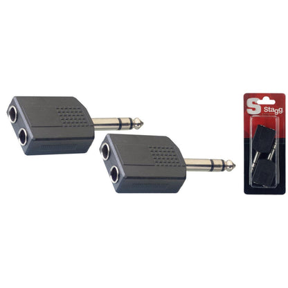 Stagg 2 X female stereo Jack to 1 X male stereo jack adapter, 2 pcs pk