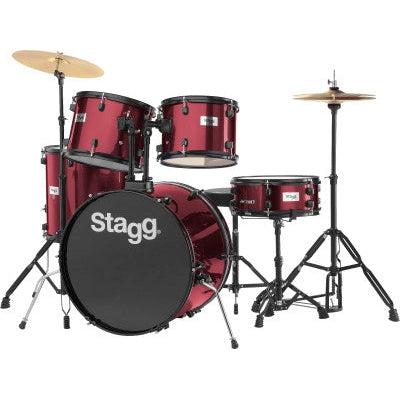 Stagg 5-piece, 22" trommesæt komplet med hardware og bækkener, vinrød