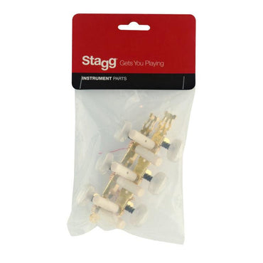 Stagg SP-MHCL-GD 3 X 3 standard mekanikker til klassisk guitar, forgyldt med hvide knapper