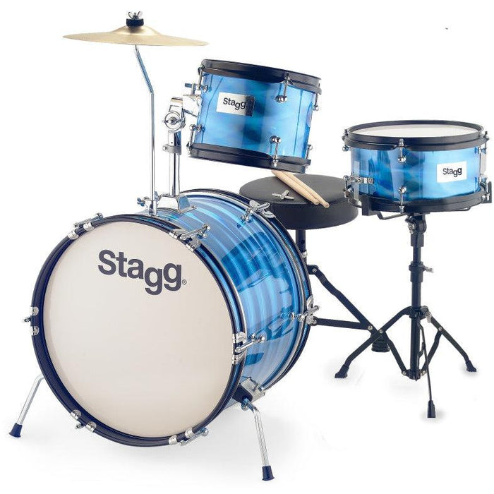 Stagg komplet junior trommesæt med stativer, pedal, bækken og stol 8"/10"/16", blå